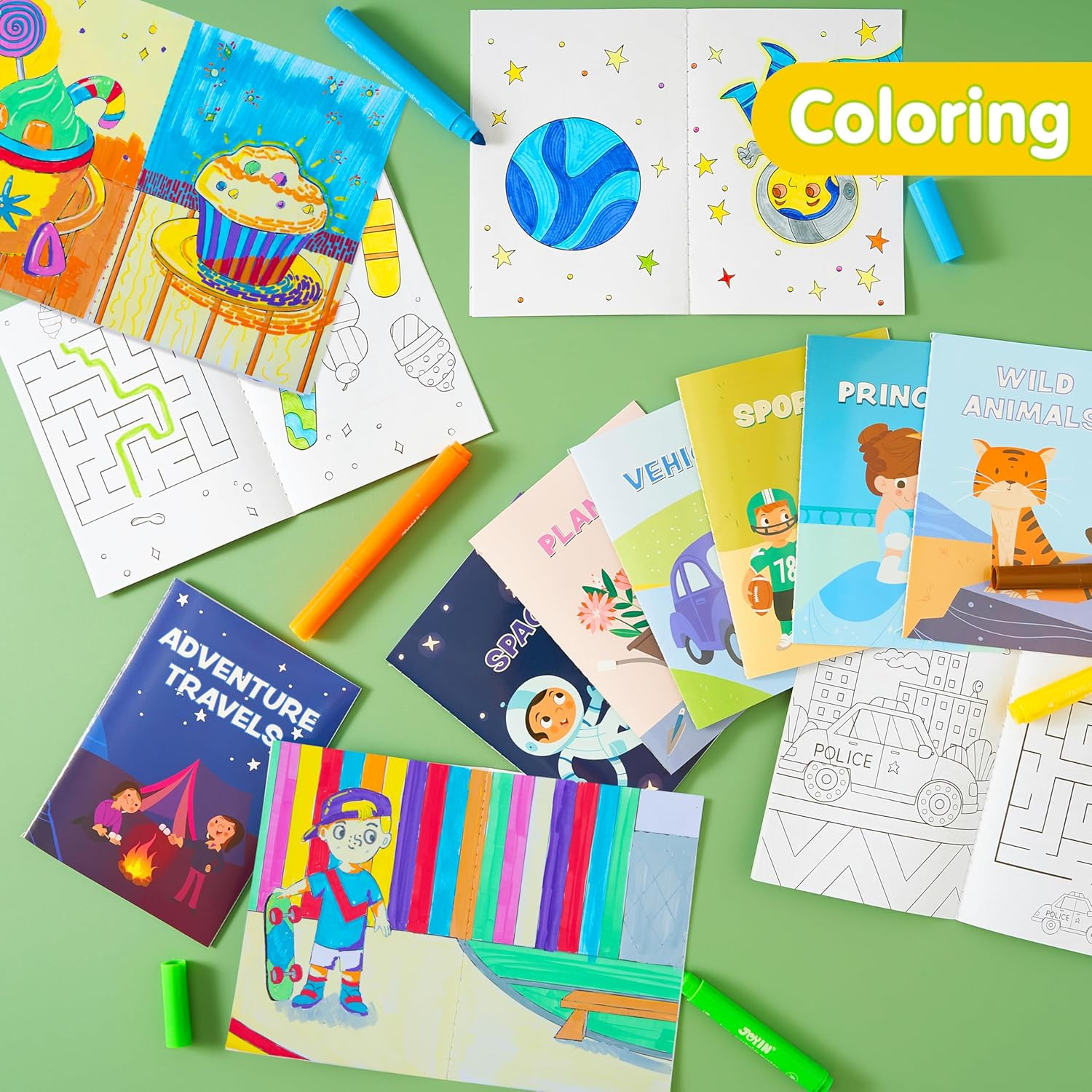 24 Pack Mini Coloring Books Ages 4-8, 12 Themes, Party Favor Travel Activity Set