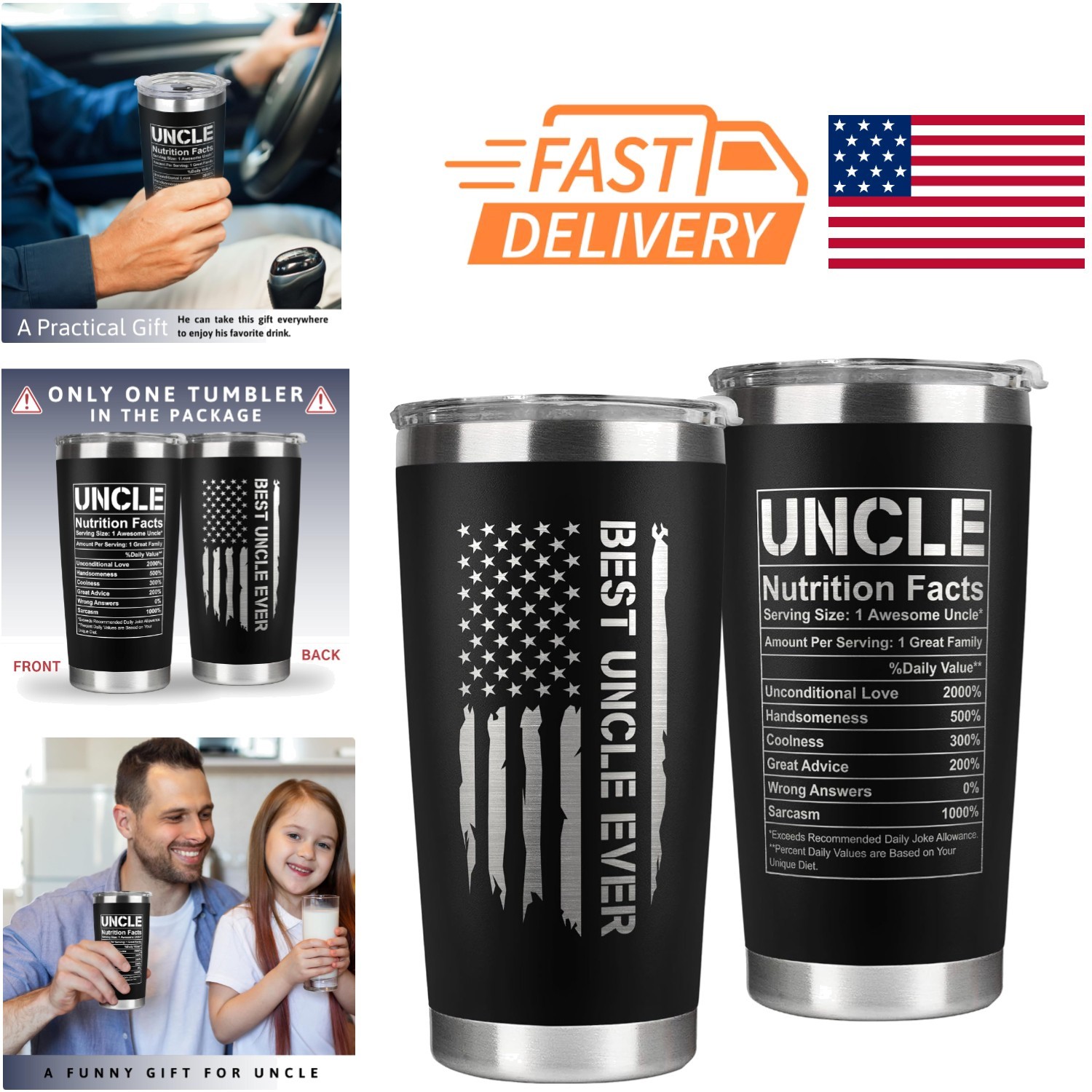 20 Oz Stainless Steel Tumbler for Uncle Casual Gift for Birthday and Christmas