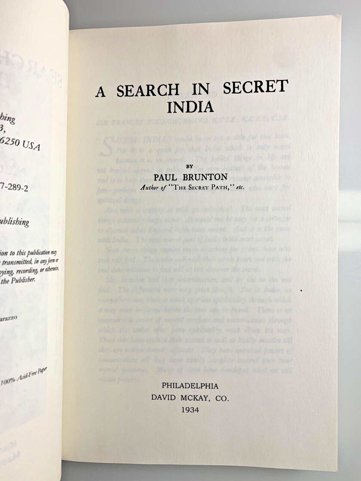 A SEARCH IN SECRET INDIA By Paul Brunton – Martino Publishing – 2012