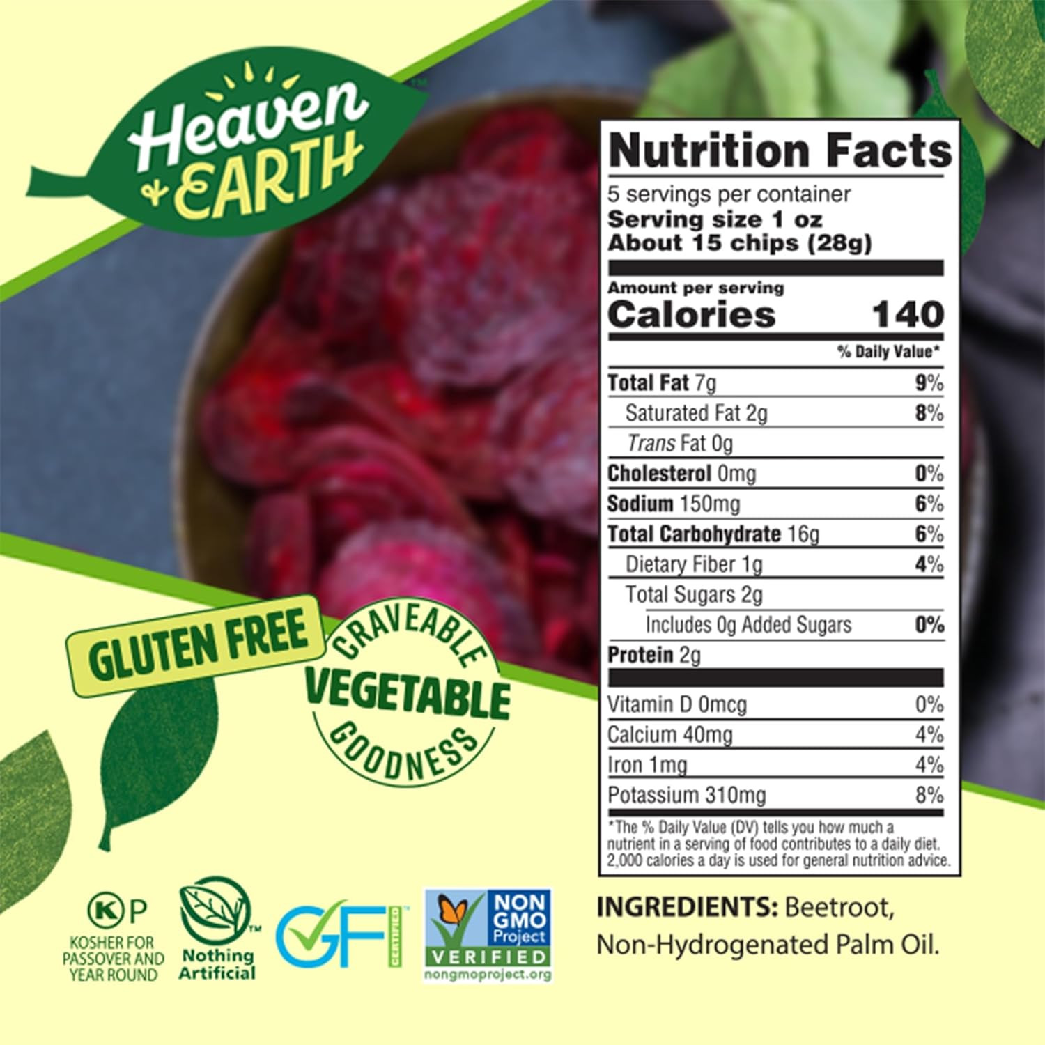 Beet Chips, 5Oz (2 Pack) Gluten Free | Non GMO | Thin & Crisp | Kosher