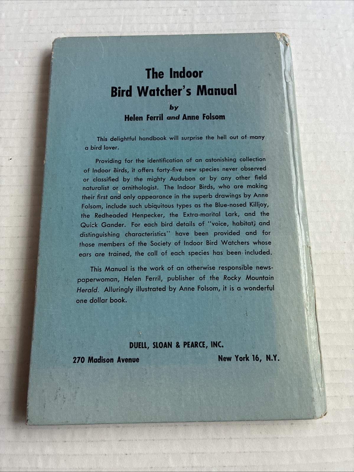 The Indoor Bird Watcher’s Manual by Helen Ferril & Anne Folsom Book