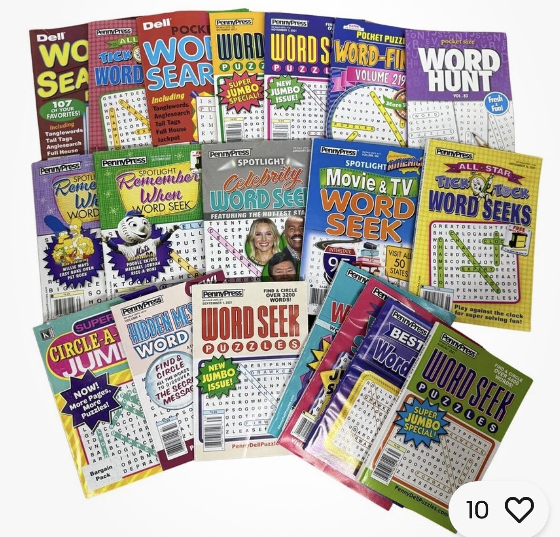 Lot of 10 Word Search Puzzle Books Mixed Unsorted Penny Press Dell Kappa Bundle